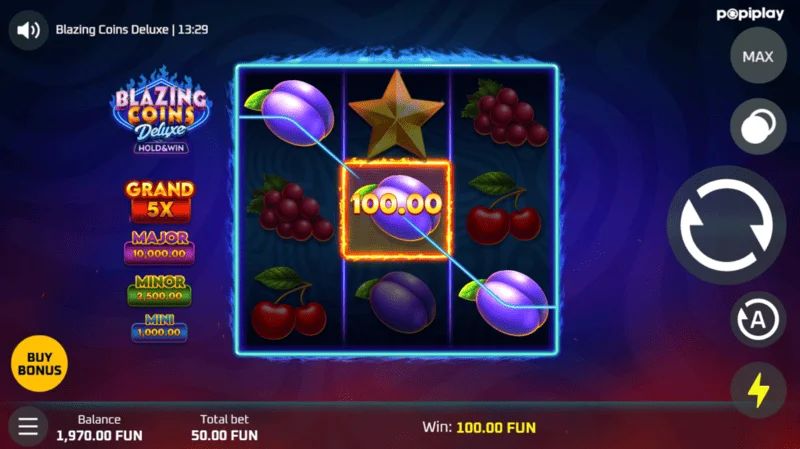Blazing Coins Deluxe κέρδος βασικού παιχνιδιού