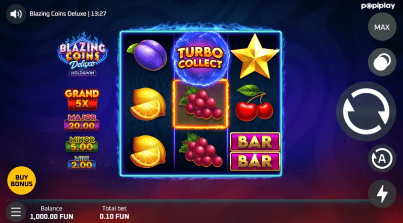 Blazing Coins Deluxe οθόνη παιχνιδιού