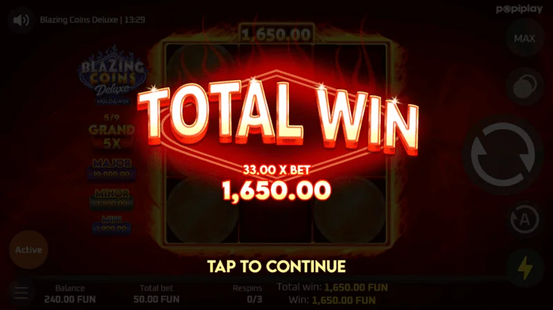 Blazing Coins Deluxe επανάληψη συνολικού κέρδους